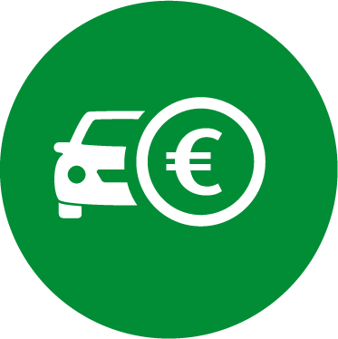Icon mit Auto, Münze und Blatt, steht für die THG Prämie.